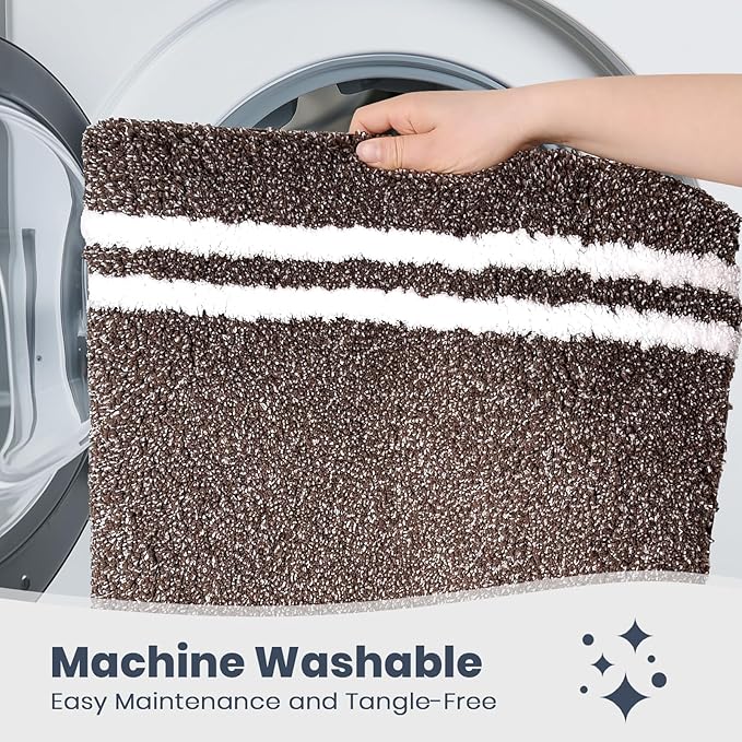PURRUGS Bathroom Rug Non-Slip Machine Washable 24" x 60", Super Absorbent and Quick Dry Shaggy Microfiber Bath Mat, Extra Soft and Plush Bath Rug for Bathtub, Shower and Sink, Brown
