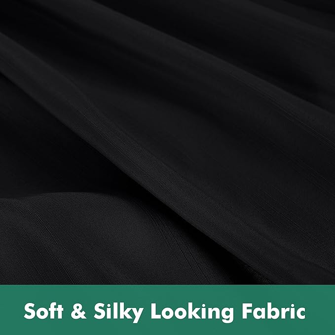 Biscaynebay Wrap Around Bed Skirts with Split Corners for Queen Beds 15" Drop, Black Adjustable Elastic Dust Ruffles Easy Fit Wrinkle Resistant Silky Luxurious Fabric Machine Washable