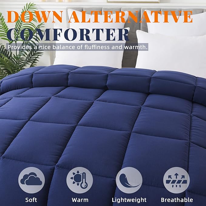 Cosybay Down Alternative Comforter (Blue/Grey, Twin) - All Season Soft Quilted Twin Size Bed Comforter - Duvet Insert with Corner Tabs -Winter Summer Warm Fluffy, 64x88 inches