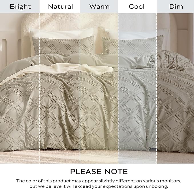 JELLYMONI Duvet Cover King Size Khaki - 3PCS Boho Duvet Cover Set Plaid Polyester Tufted Bohemian Jacquard Knit Textured Comforter Cover 104×90in Rhombic Geometric Pattern Zipper Corner Tie