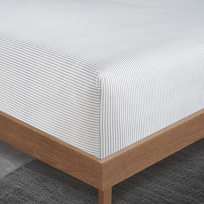 LANE LINEN Twin XL Bed Sheets – 450 Thread Count 100% Cotton, Soft Sateen Weave, Cooling & Fade-Resistant, 15” Deep Pocket, Extra Long Twin Sheets for Hospital Bed, Ticking Stripe