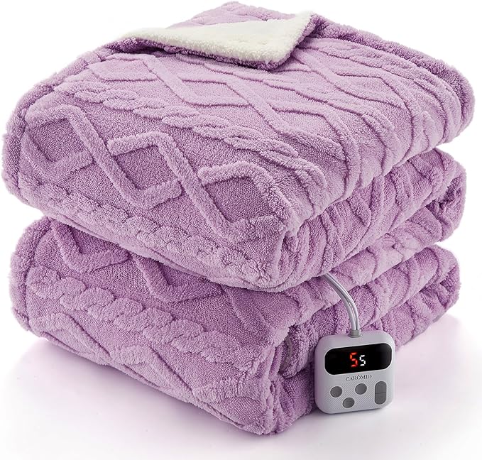 CAROMIO Electric Blanket Twin Size - Thick Tufted Sherpa Heated Blanket Twin with 10 Heating Levels and 10 Time Settings, ETL Certified Machine Washable Fast Heating Blanket Twin 62"×84", Purple