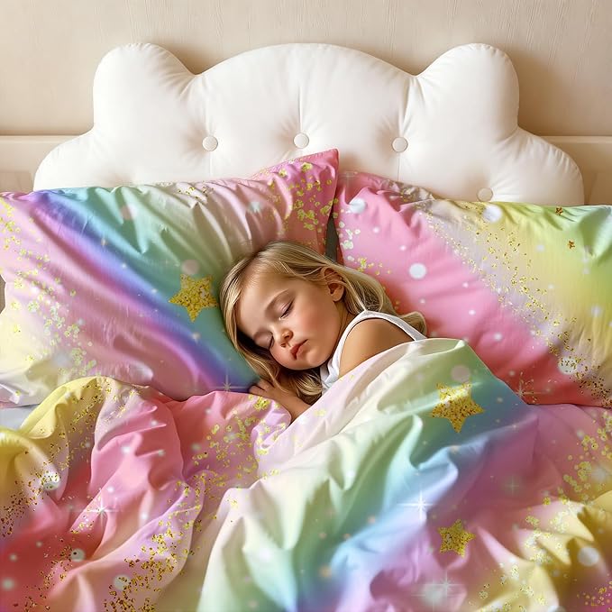 Rainbow Bedding Set Twin Size – 6-Piece Reversible Girls Comforter with Deep-Pocket Sheet, Gradient Galaxy Design, Whole-Piece Filling, Machine Washable Bed-in-a-Bag for Kids Room Makeover & Gifts