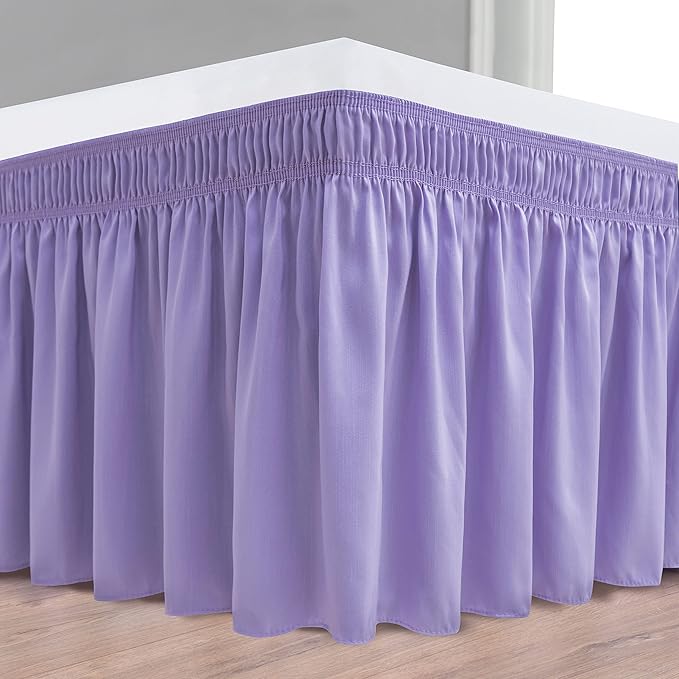 Biscaynebay Wrap Around Bed Skirts for King & Cal King Beds 15" Drop, Lavender Adjustable Elastic Dust Ruffles Easy Fit Wrinkle & Fade Resistant Silky Luxurious Fabric Machine Washable