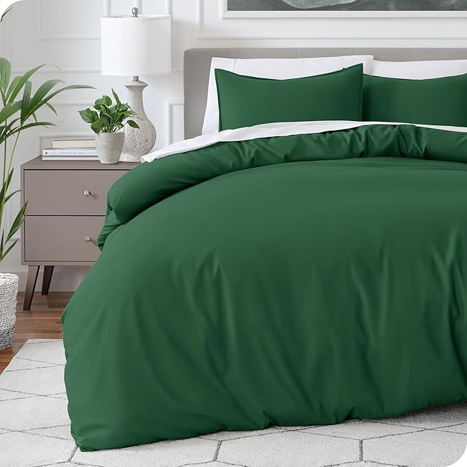 Bare Home Bedding Duvet Cover Queen Size - Premium 1800 Super Soft Collection - Lightweight, Cooling - Soft Breathable Bedding Duvet Cover (Queen, Forest Green)