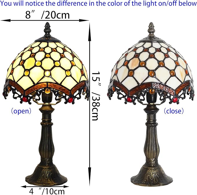 Stained Glass Table Lamp - 8-inch Vintage Stained Glass Lamp, Suitable for Bedroom Bedside, Living Room Night Light, and Home Office mini Table lamp