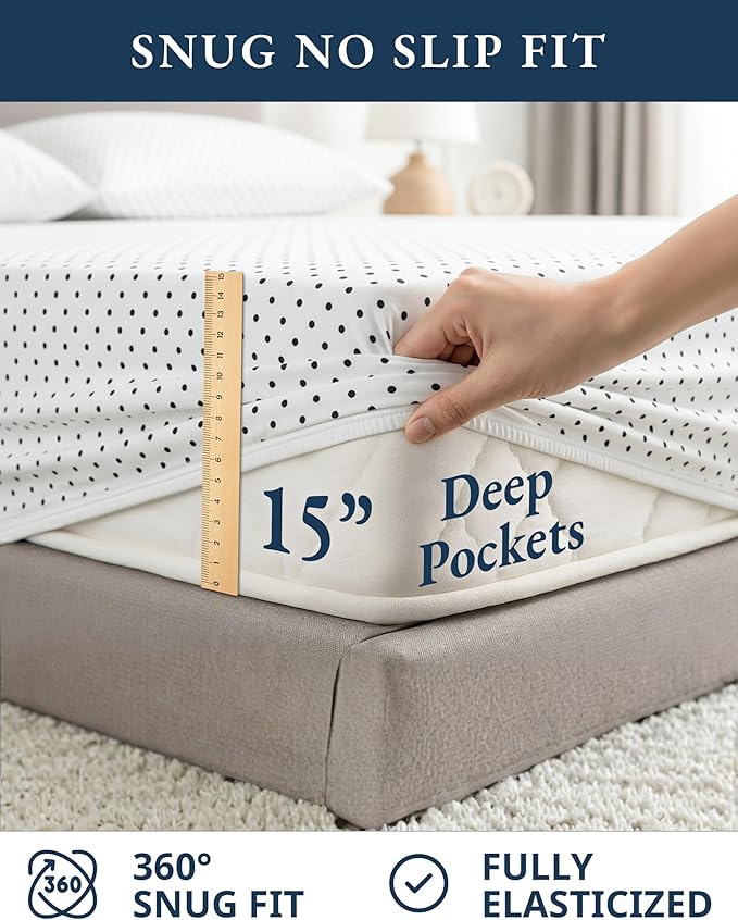 LANE LINEN 100% Organic Cotton Printed King Size Bed Sheets Machine Washable Fully Elasticized Low Pill Fade Resistant Cotton Sheets, Soft & Comfy Percale Eco Friendly sábanas King- Black Polka Dot