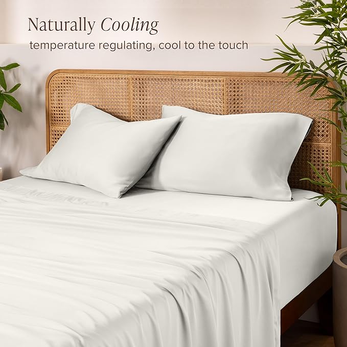 Bare Home 100% Rayon Made from Bamboo Split Head Flex King Sheet Set - 4 Piece Bedding Set - Deep Pockets - Breathable - Easy Fit - Bedding Sheets & Pillowcases (Split Head Flex King, Cream)