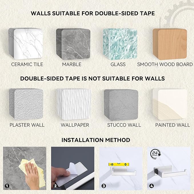LANC Self-Adhesive Toilet Tissue Holder, Brushed Nickel Toilet Paper Holder Wall Mounted for Bathroom Washroom Stick On Tissue Roll Holder with Drill Free Rustproof Stainless Steel, A8307BN