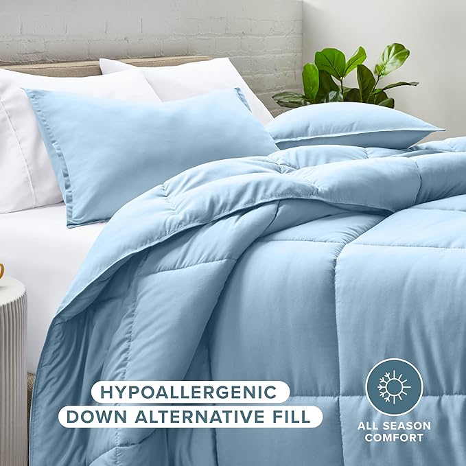 Bare Home Comforter Set - Queen Size - Ultra-Soft - Goose Down Alternative - Premium 1800 Series - Reversible - All Season Warmth (Queen, Light Blue)