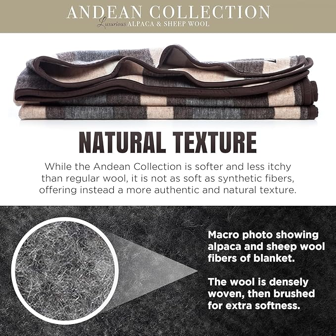 Natural Alpaca & Sheep Wool Blanket – Twin Size – Heavyweight Warmth, Thick, Breathable, Natural Texture & Scent, 63 x 84 Inches, 4.2 lbs – Made in Peru