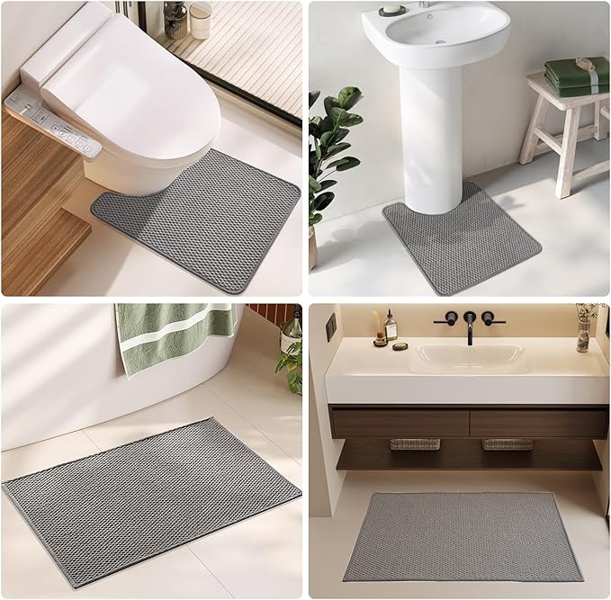 Bathroom Rugs Non Slip Washable, Super Absorbent Thin Bath Mat Quick Dry Low Pile Bathroom Rug, Light Grey 24"x47"