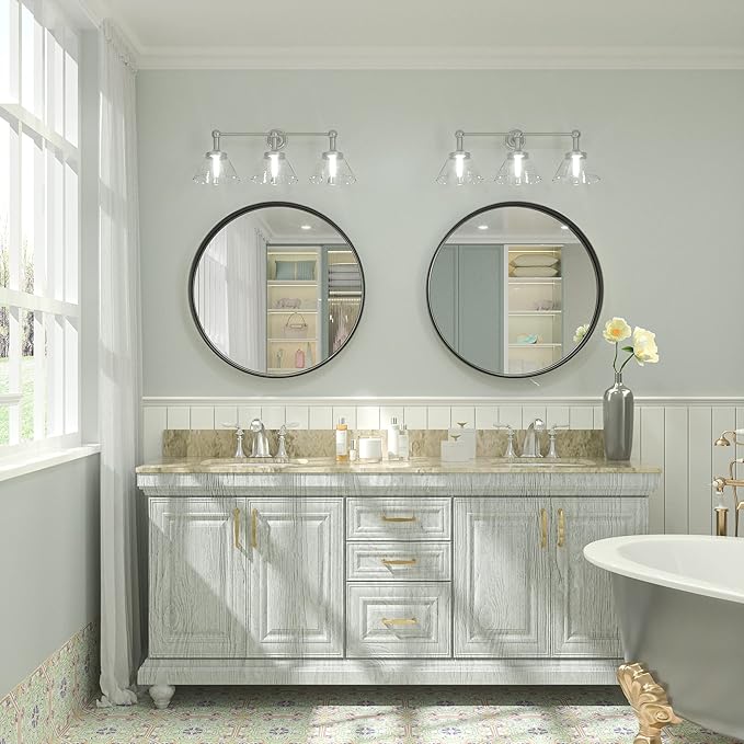 TETOTE Black Round Mirror, 24 Inch Circle Mirrors for Bathroom, Matte Metal Framed Farmhouse Wall Mounted Decorative Modern Vanity Entryway Mirror