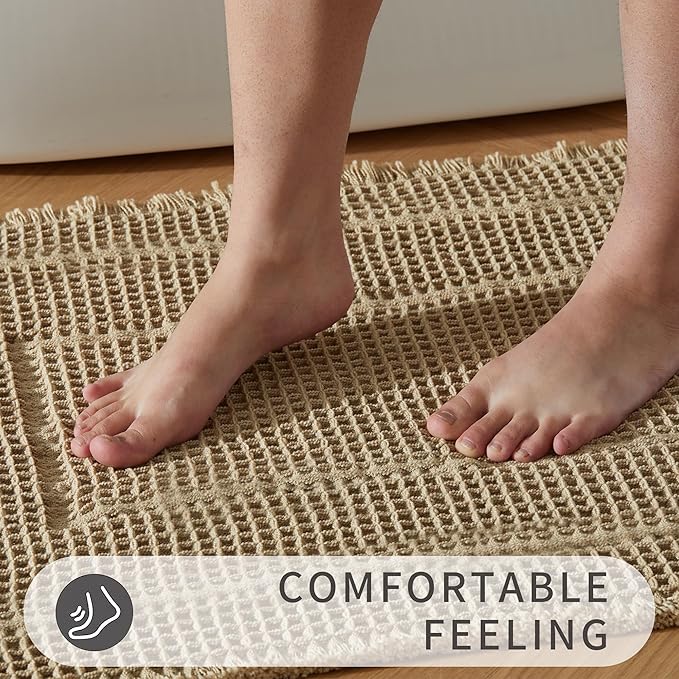 Bath Decor Bath Rugs,Upgraded Waffle Bath Mat,Super Absorbent Non Slip Bath Carpet,Machine Washable Bathroom Rugs for Bathroom, Quick Dry Shower Mats, Ultra Soft,Brown,24" x 36"