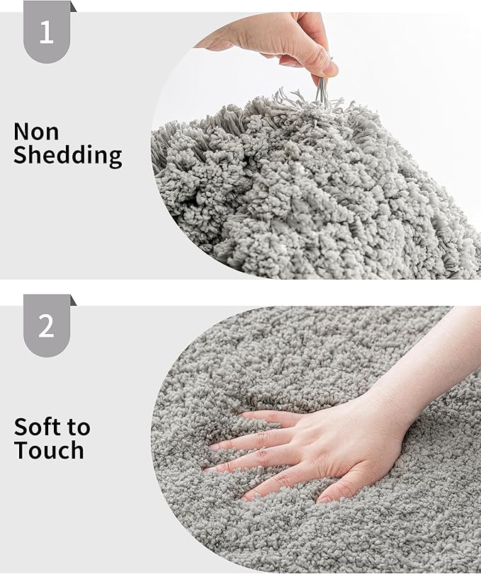 Grey Bathroom Rug 20x32 Non Slip Fluffy Bath Mat for Bathroom Floor Washable Plush Luxury Bath Rug for Tub Soft Shaggy Absorbent Shower Sink Mat