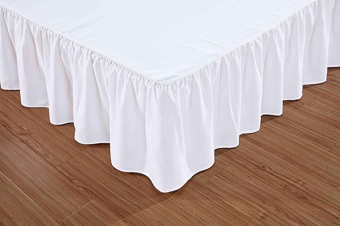 Sheets & Beyond Wrap Around Solid Microfiber Luxury Hotel Quality Fabric Bedroom Gathered Ruffled Bedding Bed Skirt 14 Inch Drop (Twin, White)