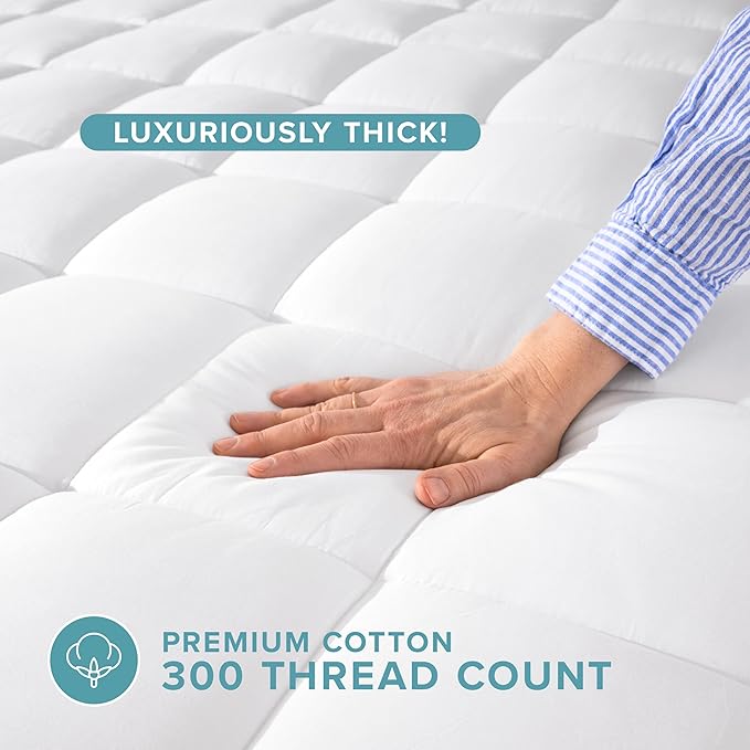 Bare Home Twin Size Mattress Cover with Breathable Cotton Top and Down Alternative Fill - Machine Washable
