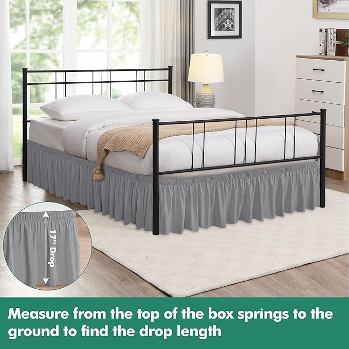 Biscaynebay Wrap Around Bed Skirts with Split Corners for Queen Beds 17" Drop, Silver Grey Elastic Dust Ruffles Adjustable Easy Fit Wrinkle & Fade Resistant Silky Luxurious Fabric Machine Washable