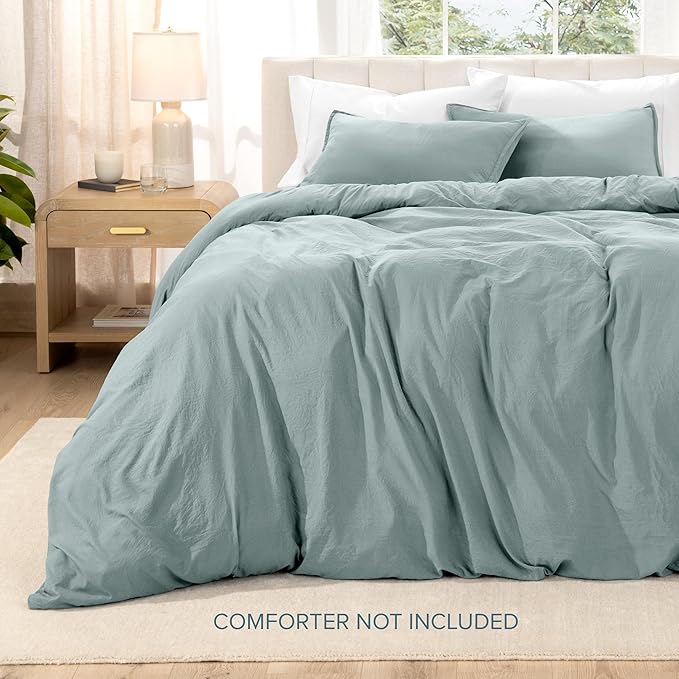 Bare Home Microfiber Duvet Cover Set - Ultra Soft Washed Microfiber - Oversized Queen Size - Linen-Like Look - Easy Care - Breathable Fabric - Our Softest Duvet Cover Set (Oversized Queen, Sea Spray)