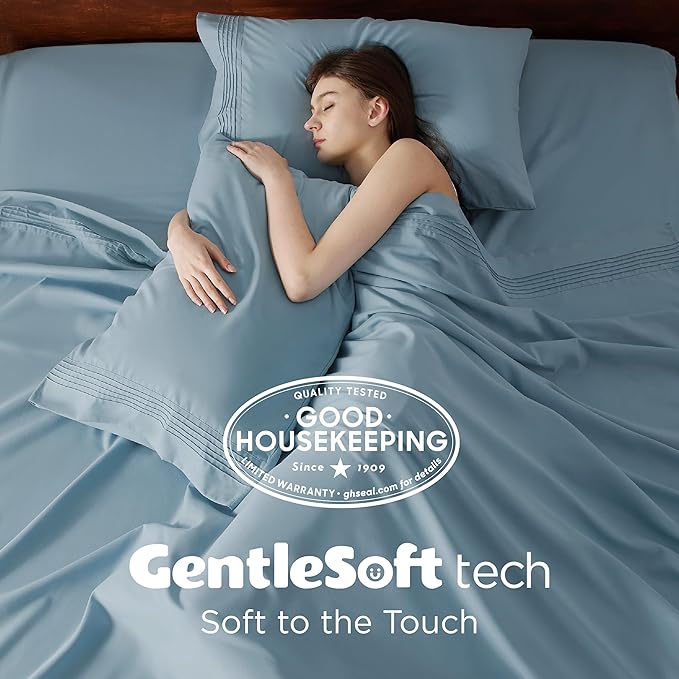 Bedsure Deep Pocket Twin Sheets Set - Fits Mattresses Up to 21 Inches Thick -3 Piece GentleSoft Bed Sheets, Moisture Wicking, Soft & Cooling Bedsheet & Pillowcases, Easy & Secure Fit, Mineral Blue