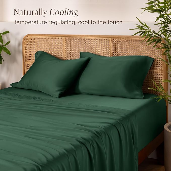 Bare Home 100% Rayon Made from Bamboo Twin XL Sheet Set - 3 Piece Bedding Set - Deep Pockets - Breathable - Easy Fit - Bedding Sheets & Pillowcases (Twin XL, Forest Green)