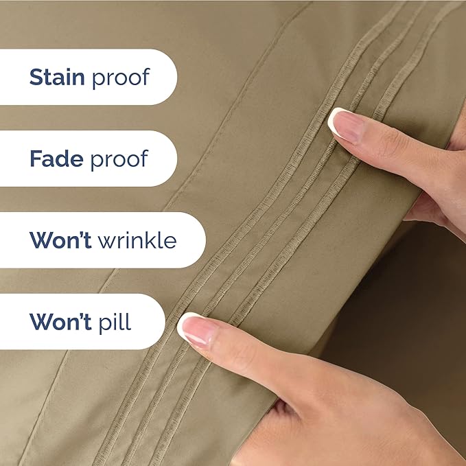 Twin XL Size 3 Piece Sheet Set - Extra Soft, Breathable and Cooling Sheets - Hotel Luxury Bed Sheets for Women & Men - Deep Pockets, Easy-Fit & Wrinkle-Free Sheets - Light Caramel Oeko-Tex Bed Sheets