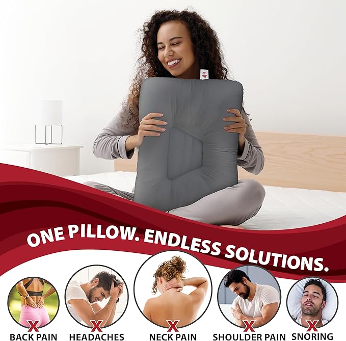 Core Products Tri-Core Cervical Support Pillow – Firm Orthopedic Neck Pillow for Pain Relief, Great Gift for Back and Side Sleepers – Ergonomic Contour Pillow – Assembled in USA, Full Size, Gray