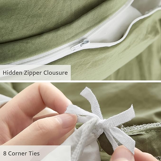Oli Anderson Sage Green Duvet Cover King Size - Pleated King Duvet Cover, 3PCS Soft and Breathable Textured Bedding Set with Zipper Closure(Sage Green,104"x90")