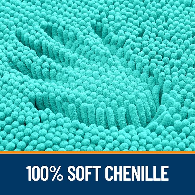 OLANLY Bathroom Rugs 59x24, Extra Soft Absorbent Chenille Bath Rugs, Rubber Backing Quick Dry, Machine Washable Bath Mats for Bathroom Floor, Tub and Shower, Home Decor Accessories, Teal