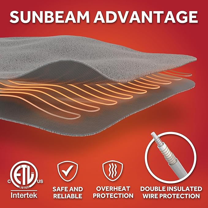Sunbeam Electric Royal Posh Velvet Heated Blanket, 12 Heat Settings, 12-Hour Selectable Auto Shut-Off, Fast Heating, Warm and Lush, Champagne Color, Full, 84" x 72"