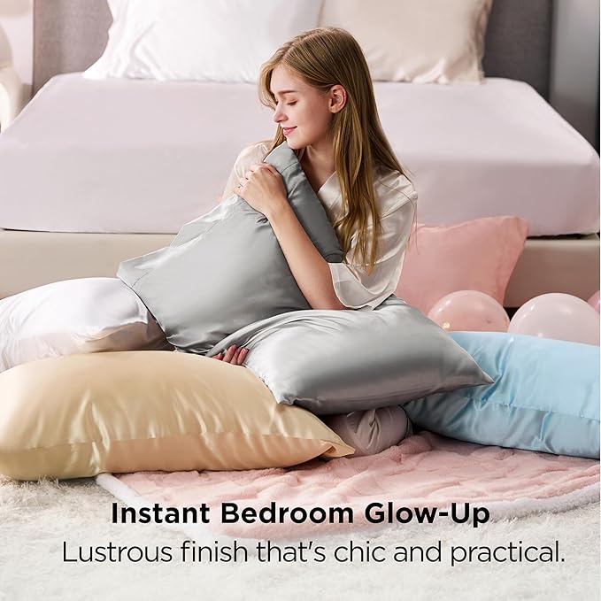 Bedsure Satin Pillowcase 2 Pack Similar to Silk Pillow Cases Standard Size, Pillow Case for Sleeping Women with Envelope Closure, Gifts for Women Men, Moss, 20x26 Inches, 2pcs