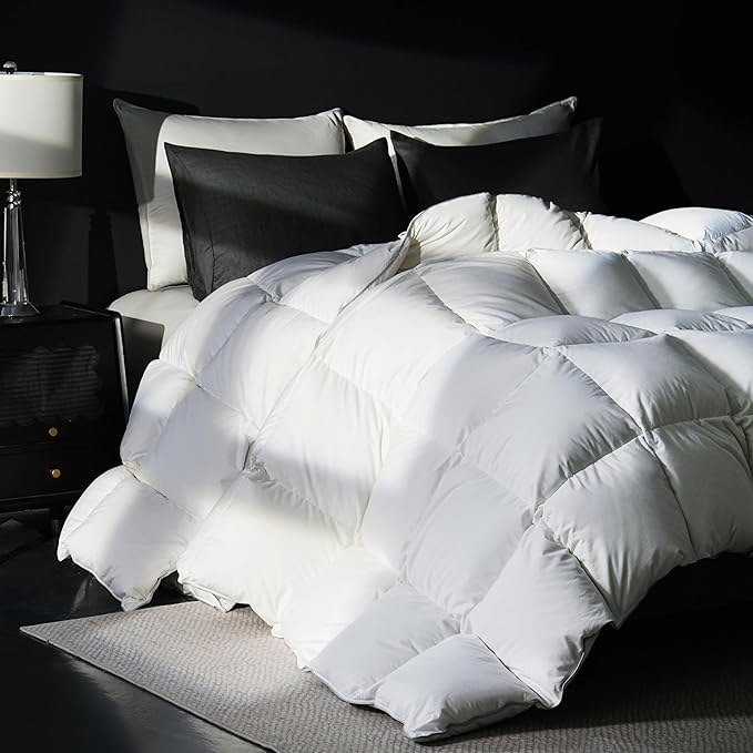 Goose Feather Down Fiber Comforter King Size, 100% Cotton Cover Ultra Soft Fluffy King Duvet Insert, Luxurious Hotel Bedding Comforter for All Season, White 106"x90"