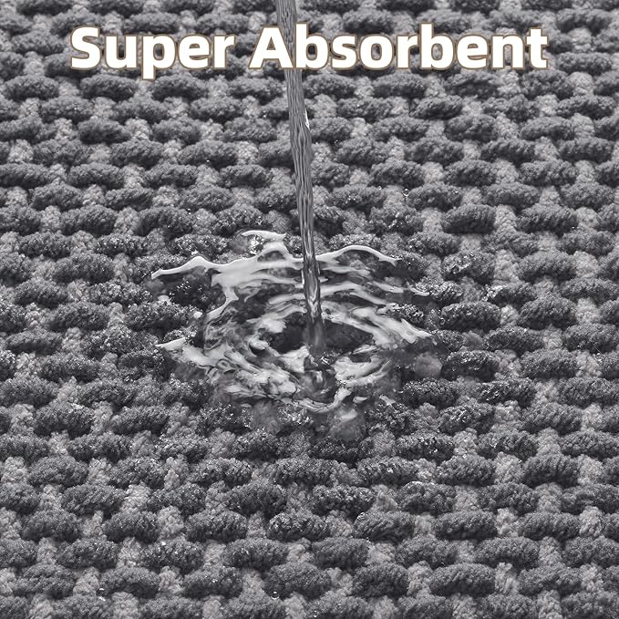PADOOR-Bath Mat-Super Absorbent Chenille Bathroom Mats-Rubber Backed Bath Mats for Bathroom Non Slip, Easy Clean Bathroom Rugs Front of Bathtub,Shower Room,Sink-17×35, Grey&Darkgrey
