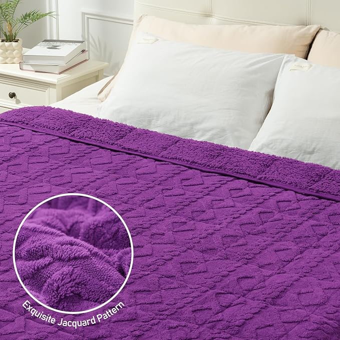 Wemore Weighted Blanket for Adults Twin Size 15 lbs, Dual Sided Soft Fuzzy Jacquard Sherpa Weighted Blankets Throw, Cozy Fluffy Knitted Heavy Blanket for Couch Bed, Dark Purple, 48 x 72 inches