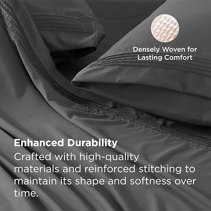Bedsure Deep Pocket Full Size Bed Sheets Set - Fits Mattresses Up to 21 Inches Thick - 4 Piece Bed Sheets, Moisture Wicking, Soft & Cooling Bedsheet & Pillowcases, Easy & Secure Fit, Dark Grey