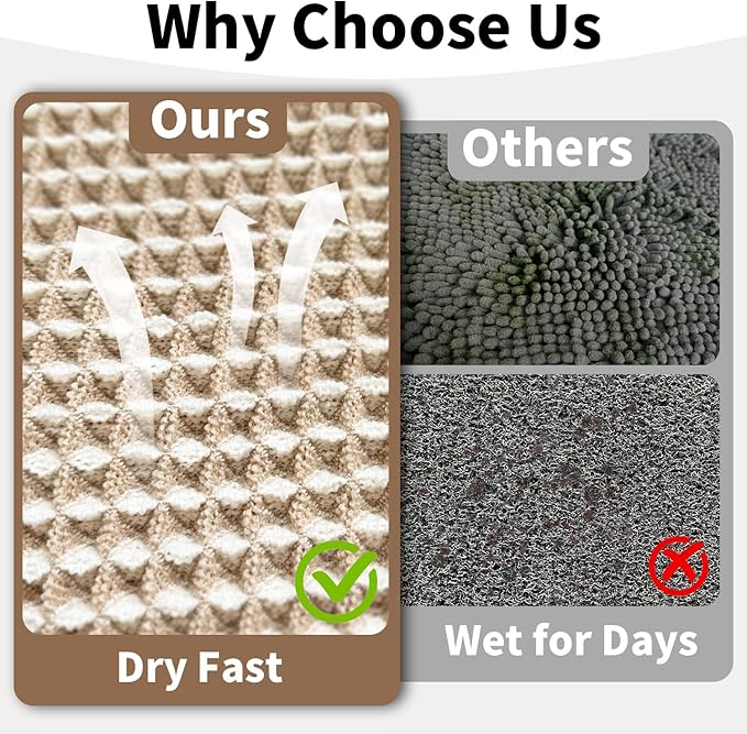 Waffle Bath Mat - Boho Bathroom Rugs Non Slip Washable, Super Absorbent & Quick Dry, Soft Bath Mat Farmhouse Bathroom Decor, 20'' x 32'', Khaki and White