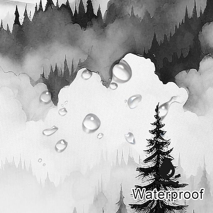 Black Extra Long Misty Pine Forest Shower Curtain 72 x 84, XL Mountain Foggy Woodland Scenery Tree Shower Curtains for Bathroom, Abstract Waterproof Nature-Themed Decor