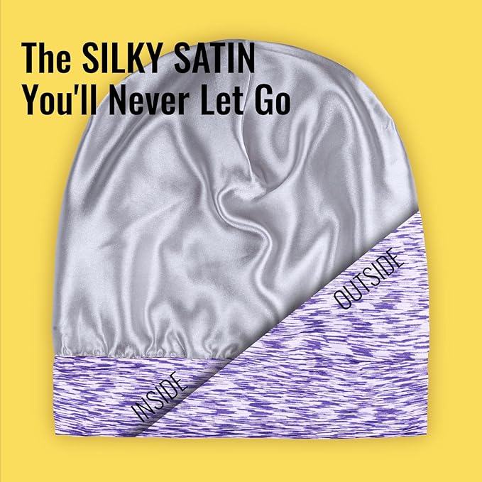 Satin Lined Sleep Cap Bonnet for Curly Hair and Braids, Stay On All Night Hair Wrap with Adjustable Strap for Women and Men, Pruple Type1, Pack of 1