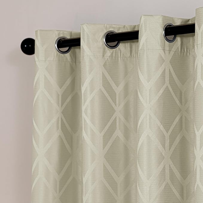 Amazon Basics Jacquard 2-Piece 100% Blackout Curtains, Living Room and Bedroom Drapes, Thermal Insulated Window Treatment, 42"x84", Beige