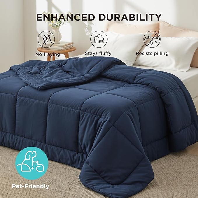 Bedsure Comforter Duvet Insert - Quilted Comforters Queen Size, All Season Duvet, GentleSoft Down Alternative Bedding, with 8 Tabs, Gifts for Women/Men, Navy Blue, Queen 88 x 88 Inches
