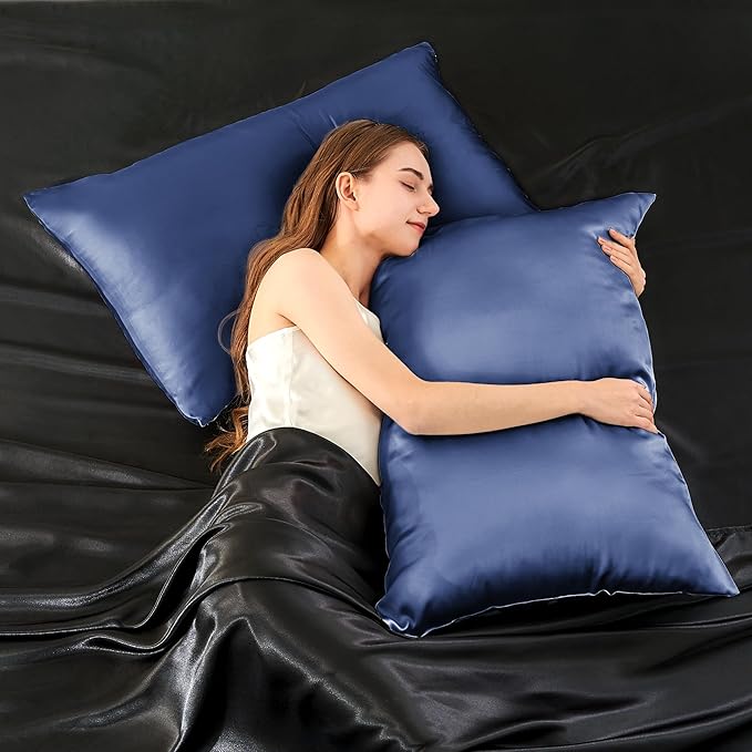 INFIIXSO Mulberry Silk Pillowcase for Hair and Skin, Silk Pillow Cases King Size with Hidden Zipper 20x40 Inches, Extraordinary Smooth and Soft Cooling Pillow Cases for Hot Sleepers(Navy, 1 Pack)