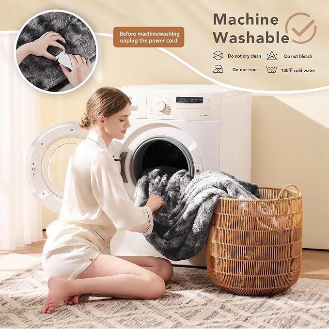 Homemate Electric Heated Blanket Twin Size - 62"x84" Heating Blanket Twin Size 1/2/4/6/8 Hours Auto-Off 10 Heat Level Over-Heat Protection Luxury Faux Fur Sherpa ETL Certification