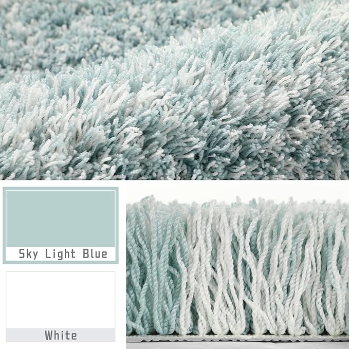 Yimobra Bath Rugs for Bathroom 32x20, Ultra Soft and Water Absorbent Bath Mats, Non Slip Plush Shower Mat, Microfiber Thick Matts for Bathroom Floor/Tub, Machine Washable, Sky Light Blue and White