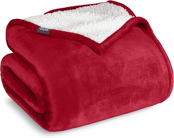 Bare Home Sherpa Fleece Blanket - Twin/Twin Extra Long - Blanket for Bed, Sofa, and Couch - Warm & Lightweight - Fluffy & Soft - Reversible (Twin/Twin XL, Red)