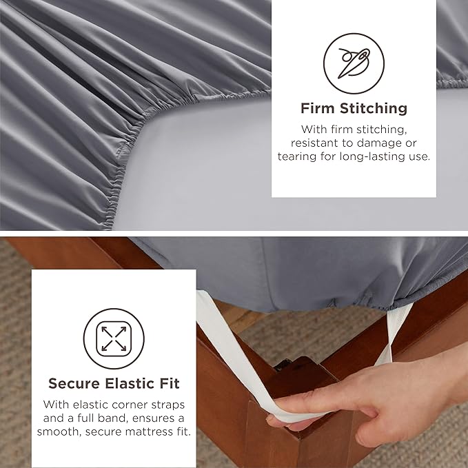 Bedsure Deep Pocket Queen Sheets Set - Fits Mattresses Up to 21 Inches Thick - 4 Piece GentleSoft Bed Sheets, Moisture Wicking, Soft & Cooling Bedsheet & Pillowcases, Easy & Secure Fit, Grey