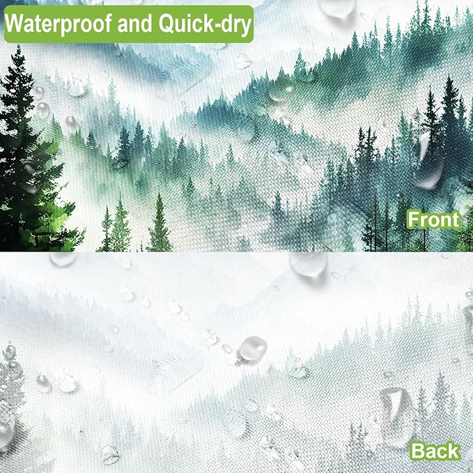No Hook Mountain Shower Curtain with Snap in Liner Set Modern Forest for Bathroom Fabric Ringless Mist Pine Tree Curtains and Hotel Bathroom Indoor and Outdoor Decoration 71 x 74