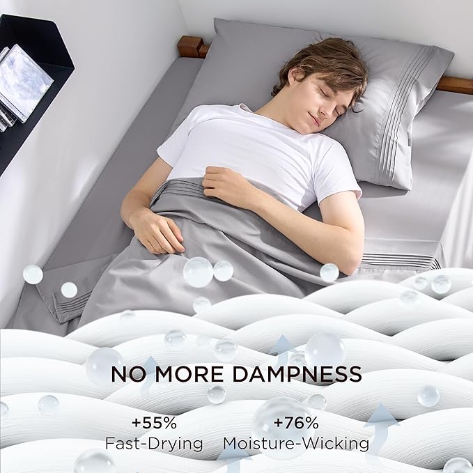 Bedsure Twin XL Sheets Dorm Bedding, GentleSoft Breathable Extra Long Twin Sheets & Pillowcases, Moisture Wicking Cooling, Deep Pocket Fits Mattress Up to 21 Inches Thick, Light Grey