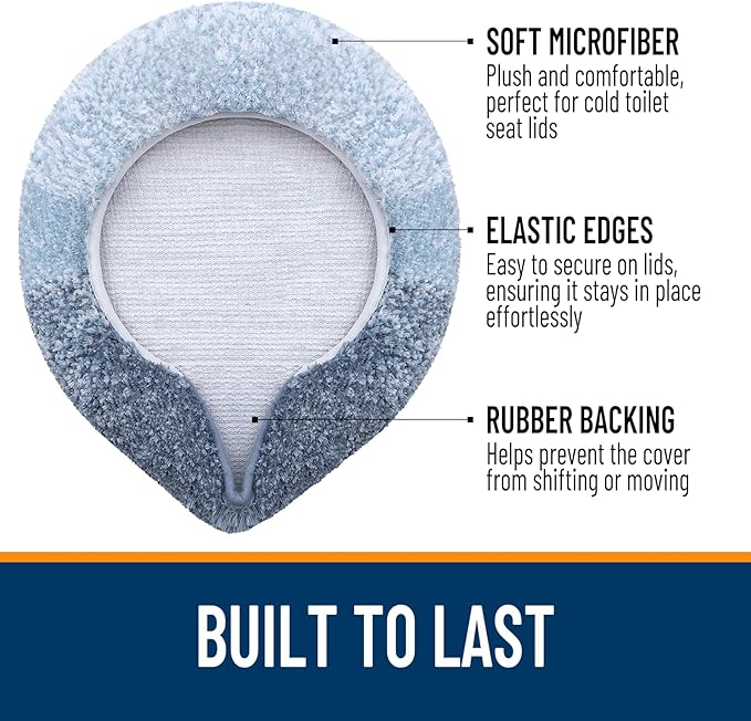OLANLY Soft Microfiber Bathroom Toilet Lid Cover, Machine Washable Covers, 17.5x15, Stays in Place Rubber Backing, Fits Most Round, Elongated and Oblong Lids, Accessories Decor, Blue