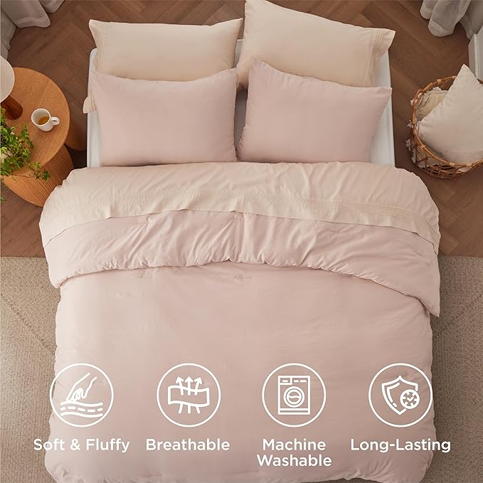 Bedsure Oversized King Comforter Set, Light Pink Prewashed Bed Comforter for All Seasons, 3 Pieces Warm Bedding Sets, 1 Lightweight Comforter (120"x98") and 2 Pillowcases (20"x36")