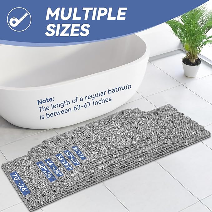 Bcoimo 48"×24" Chenille Bath Mat – Non-Slip with Backing Bath Rug Ultra-Absorbent and Machine Washable Bathroom Mat Quick-Dry Design. Ideal for Bathroom and Tub Areas